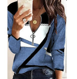 Women's V Neck T Shirts Long Sleeve Zipper Loose Fit 2022 Spring Autumn New Street Hipster Tops Casual Lady Clothes