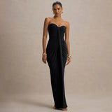 Women's Autumn New Solid Color Folds Wrapped With Sleeveless Long Dress