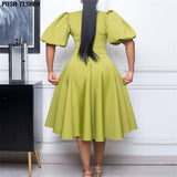 A-line Dress African Dresses for Women 2023 Elegant Short Lantern Sleeve High Waist Robe Africaine Femme African Clothes-Outfit