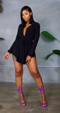 Summer Solid Color Lace-Up Shirt And Shorts Two-Piece