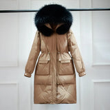 Waterproof Winter Women's Long Puffer Jacket 2022 Big Real Raccoon Fur Hooded Duck Down Coat Female Rain Feather
