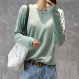 Women Sweaters White Long Sleeve O-neck Basic Pullovers Spring Autumn Solid Korean Sweater Bottoming Shirts V-neck