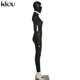 Kliou Shiny Outstanding Bodycon Hooded Jumpsuit Women Long Sleeve Sexy Backless Fashion Streetwear Skinny Slim Female