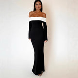 Autumn Women's New Deep V Long-Sleeved Sexy Tee Rope Dew Backpack Hip Short Dress