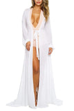 Summer Chiffon Bikini Cover Maxi Dress Kimono Long Sleeve Perspective Sexy Pool Club