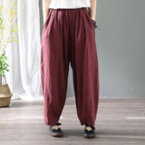 2022 Spring Cotton Linen Elastic Waist Pants Loose Casual Literature and Art RETRO Harlan