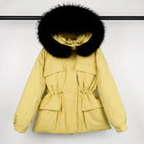 Large Natural Raccoon Fur Hooded Winter Jacket 90% White Duck Down Coat Women Puffer Fluffy Parkas With Belt Snow