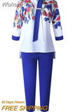 2 Piece Set African Clothes Africa 2023 Dashiki Fashion Print Dresses Suit Bazin Top Pants Elastic Party Plus Size Clothing-Outfit