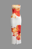 Floral Cascade Strapless Slim Midi