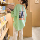 White Green And Orange Color Women T Shirts Casual Round Neck Female Tee