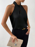 New Summer Women's Satin Neck-Hanging Sleeveless Vest Satin Imitation Silk Blouse From Stock-Outfit