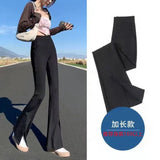 Woherb Micro Bell Pants Slit Slim Slim Small Floor Pants High Waist Autumn Female Slit Suit Long Pants-Outfit