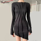 Long Sleeve Patchwork Sexy Mini Dress 2021 Autumn Winter Women Fashion Irregular Party