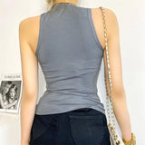 Trendy Women's Vest Design Feeling Half-High Collar Solid Color Sleeveless Navel Slimming Elastic Jacket-Outfit