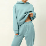 New Women Elegant Solid Suits Warm Hoodie Sweatshirts And Long Pant Fashion 2 Pieces Sets Oversized Sweatshirt