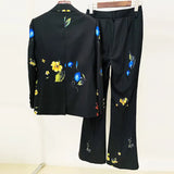 New Star Temperament Fashion Digital Print A Buckle Suit Horn Trousers