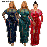 Velvet Bodycon Dress African Maxi Dresses For Women 2023 Ankara Clothes Wedding Party Robe Femme Africa Clothing Plus Size-Outfit