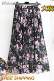 Women Summer Chiffon Floral Print Skirt High Waist A-line Elegant Skirts Beach Many Colors Mid-length Skirt QT1615-Outfit