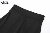 Kliou Solid Concise Two Piece Set Women Skinny Bodycon-shaping Crew Neck Bodysuit+High Waist Slim Sporty Leggings