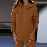 Fleece Letter Print Two Piece Set Casual Long Sleeve Hoodie Sweatshirts And Jogging Pants Suits Loose Female