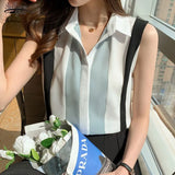 2021 New Vest Shirt Women Sleeveless Chiffon Shirt Cardigan Fashion Striped Shirts Lady Tops Blusas Casaul Clothes