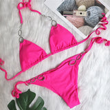 Woherb 2023 New Sexy Metal Accessories Rhinestone Women's Split Swimsuit Plain Strap