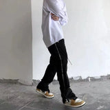 Side Full Zipper Drawstring Sweatpants Mens Oversize High Street Loose Casual Trousers Solid Baggy Hip Hop Track