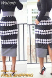 For Women 2023 Geometric Print Long Sleeve Turtleneck Work Dress Vestidos De Mujer Elegant Office Lady Midi Robe Female-Outfit