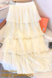 Spring Summer Women Fashion Layered High-waisted Skirts Casual Solid Color Cake Skirt QT1683-Outfit