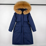 Large Natural Raccoon Fur Hooded Long Down Coat Women Winter 90% Duck Down Parkas Female Thickness Sash Tie Up Jackets-Outfit