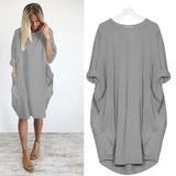 Dress Pocket Loose Dress Ladies O Neck Solid Casual Dress Women Party Dresses Women Dresses Summer 2021 Plus Size