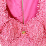French Temperament In Autumn And Winter 2025, The New French Temperament Lion Button Tuxedo Side Collar Short-Sleeved Coarse Flower