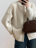 Woherb Color Double Zipper Design Sense Knit Cardigan Female 2024 Spring Autumn New Korean Loose And Casual-Outfit