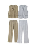 2023 Women Summer Linen 2-Pieces Sets Casual Solid Vests Coats and Flare Pants Female Elegant Street Two Suits Clothing-Outfit
