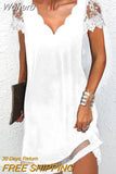 Women Short Sleeve Mini Dress Summer Contrast Mesh Scallop Trim Cold Shoulder Casual Dress Spring Casual Fashion-Outfit