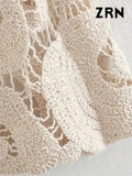Women Fashion Cropped Semi-sheer Crochet Knit Sweater Sexy O Neck Long Sleeve Female Pullovers Chic Tops-Outfit
