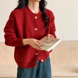 Woherb And Art Wind Round Gets Single Breasted Knit Cardigan Female Qiu Dong New Style Korean Is Contracted Recreational Loose Edition Shows Thin Sweater-Outfit