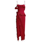 Woherb Spring Hot New Sexy Fashion Pure Color Back Open Fork Splicing Halter