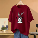 100% Cotton L-5XL Plus Size T Shirt Bunny Print O Neck Tshirt Short Sleeve Women Top Basic Summer Couple Solid T Shirts-Outfit