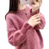 Woherb Sleeve Sweater Female Cocoon New Style Korean Version Foreign Style Versatile Languid Lazy Wind Wears Knit Bottom Unlined Upper Garment Versatile-Outfit