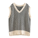 V-Neck Knitted Vest Autumn Casual Sleeveless Solid Sweater Vest Korean Preppy Winter Loose Split Lady Jumper Tops