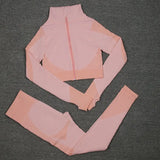 Piece Set Tracksuit Women Zipper Workout Long-sleeve Crop Top Tight Leggings Women Fitness Seamless