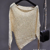 Women's Irregular Solid Blouse Pullovers Spring Sequined Shirts Sweater Fashion Vintage Sexy Knit Tops Female QT1403-Outfit