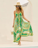 New Spring Summer Shoulder V-Neck Women's Slings Print Fairy Long Temperament Dress Dress Dress