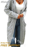 Women Sweater Mid-Length Women'S Overcoat Cardigan Solid Color Hooded Twisted Knitted Open Loose Sweaters-Outfit