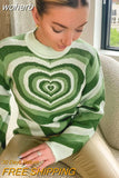 Knitting Sweaters 90s Vintage Heart Print Long Sleeve Pullovers Y2K Aesthetic Jumpers Women Autumn Winter Knitwear-Outfit
