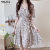 Dresses Women Summer Chic Hot Sale Soft Lady V-neck Stylish Tunic Slim Beach Simple Print Tender Sweet Holiday
