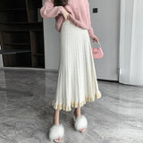 Mink Hair Half-Length Skirt Children's Autumn And Winter Korean High-Waisted Hip-Covering Knitted Skirt Medium-Long Agaric Pleated Skirt-Outfit