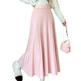Woherb And Winter Loose Cover Meat Show Thin White Knit Skirt Female Pleated Skirt Lazy Casual Long Skirt Big Skirt-Outfit