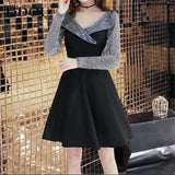 Autumn Sexy Mesh Patchwork Sequins Waist A-line Dresses Women Elegant Fashion Evening Party Dress Vestidos De Fiesta 5XL-Outfit